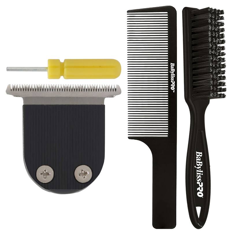 BaByliss Pro Barberology FlashFX / EtchFX Replacement Blade + Fade Brush BPFADEB + 9" Clipper Comb - Black