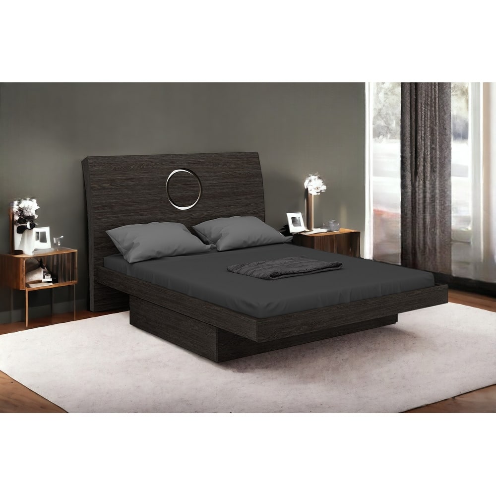 HomeRoots Gray Wood King Bed Frame With Drawer With Drawer Storage