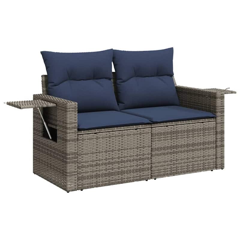 vidaXL Patio Sofa Set with Cushions Outdoor Conversation Furniture Poly Rattan - 24.4 x 24.4 x 27.2
