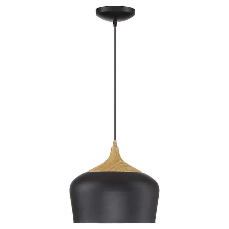 Access Lighting Blend - Bell Pendant - Black with Wood Grain Finish - Black Cord - Replaceable LED