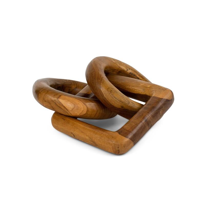 Wood Chain Link Sculpture – Hand Carved 2 Round 1 Square Link Decor, Rustic Modern Accent