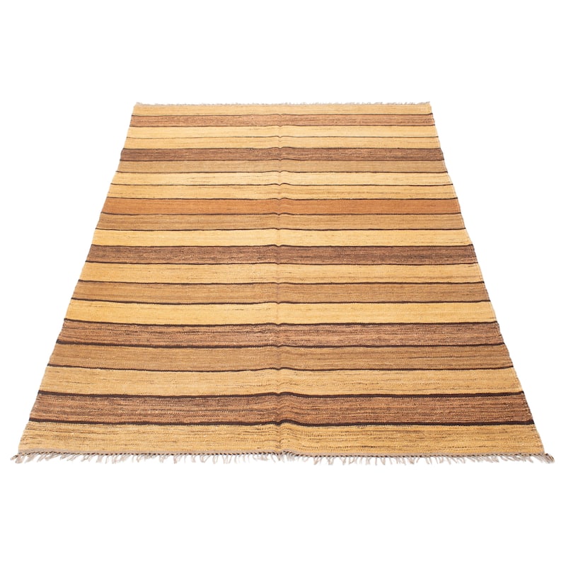 ECARPETGALLERY Flat-Weave Boho Tan Wool Kilim - 6'5 x 9'10