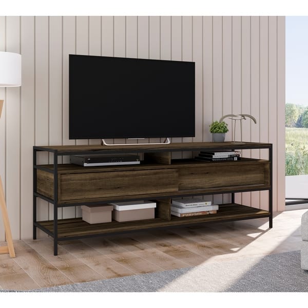 58 Inch Wood and Metal TV Stand TV Entertainment Stand with 2 Drawers 4
