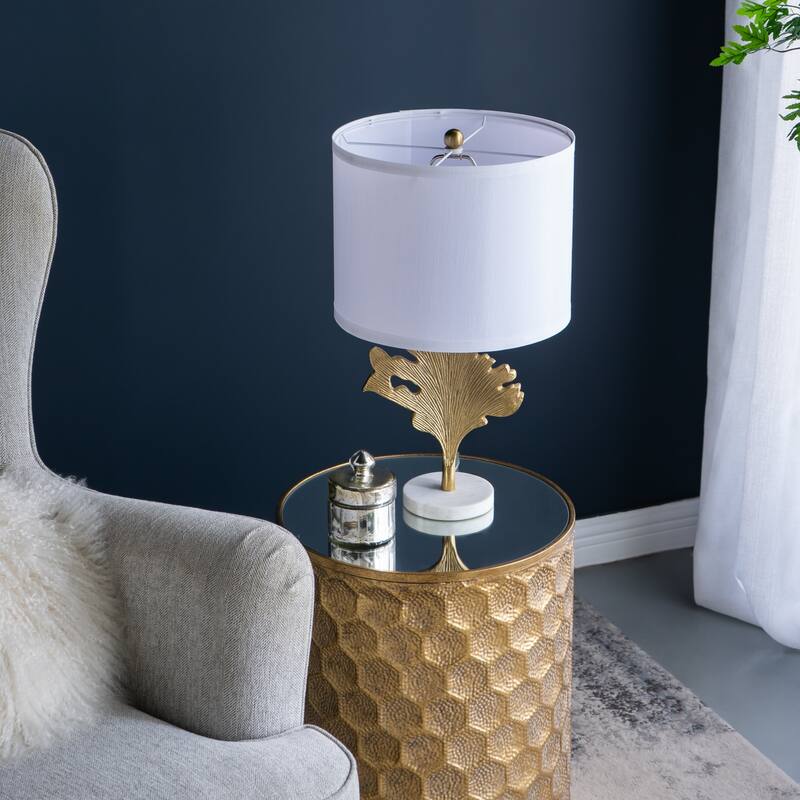 D13x22.2" Gold and White Table Lamp with Leaf Design