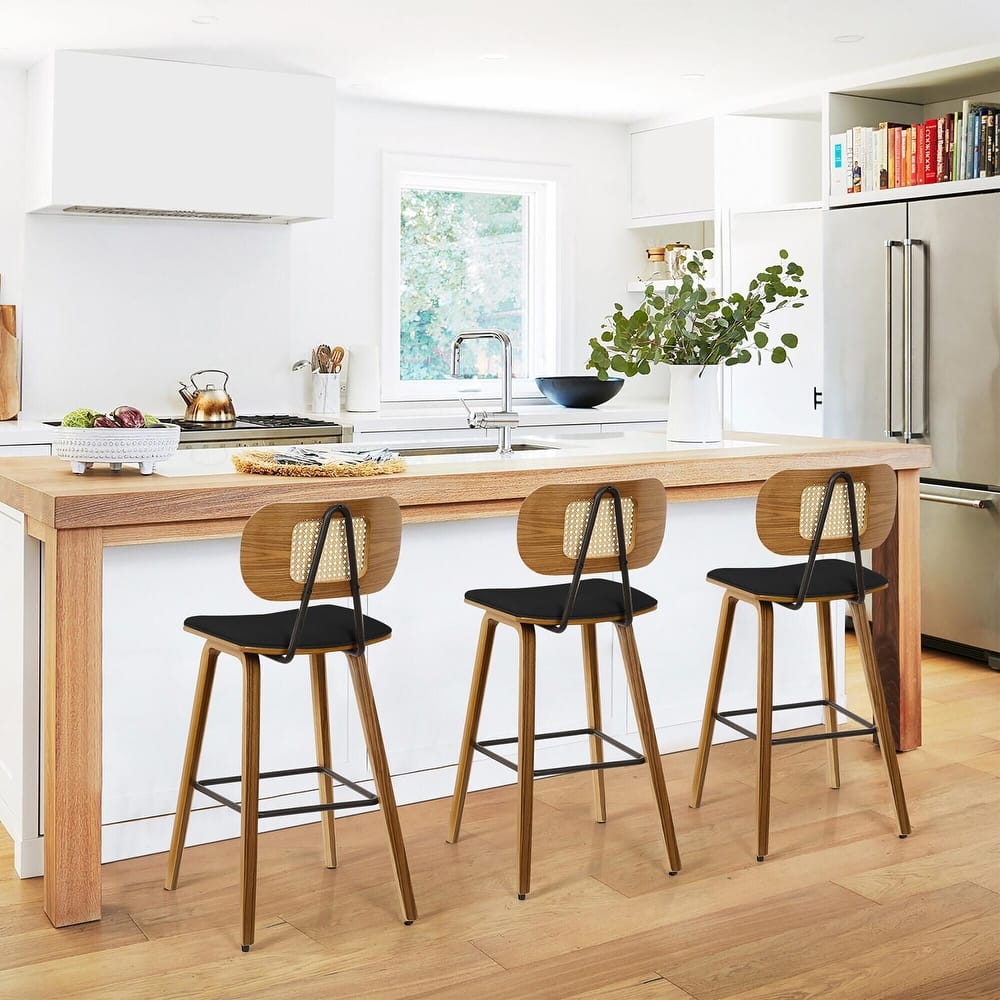 26" Upholstered Wood Counter Height Bar Stools