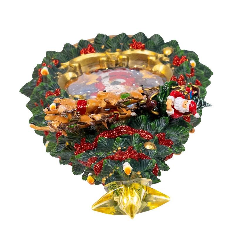 Kurt Adler 13.4-Inch Battery Operated USB LED Lighted Santa and Deer Tree Topper with Spinning Glitter Water