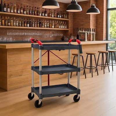 3-Tier Holds Foldable Utility Collapsible Service Rolling Cart with Wheels, for Home, Office, Kitchen - N/A