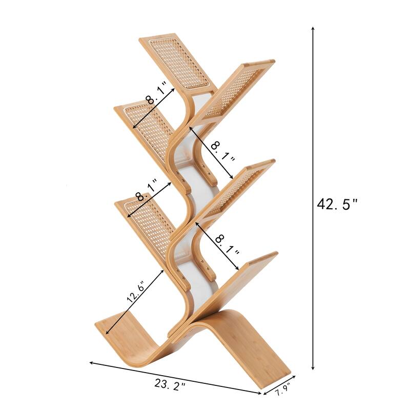Rattan Tree Bookshelf 6-Tier Freestanding Bookcase for Living Room