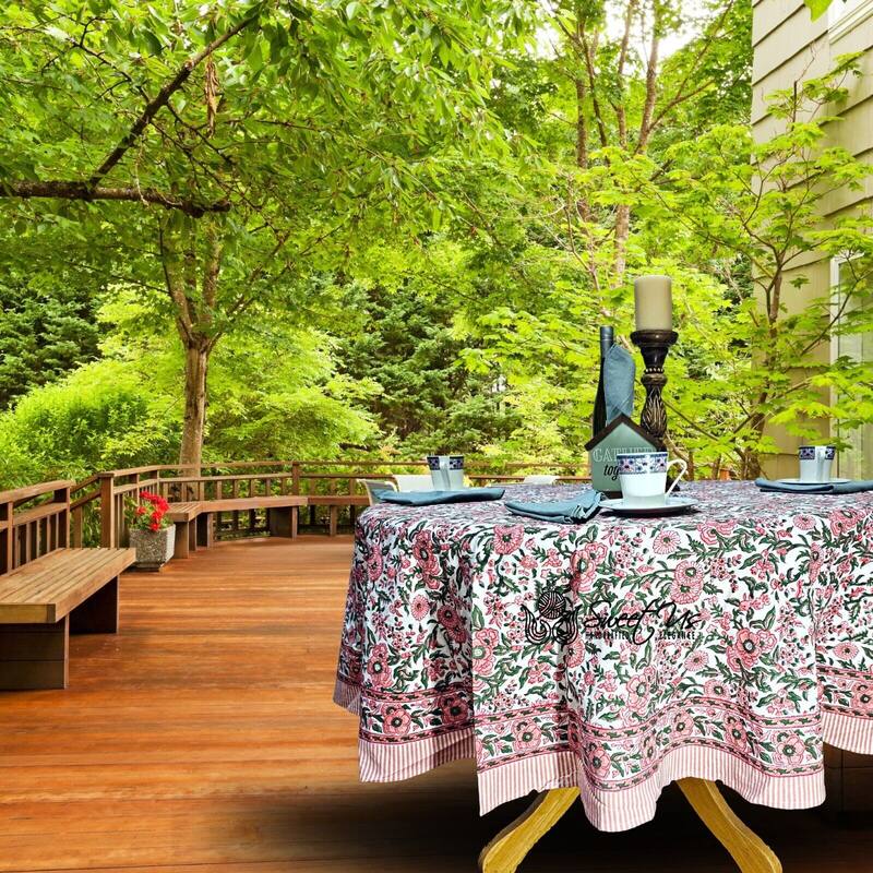 Cotton Floral Block Print Tablecloth Collection