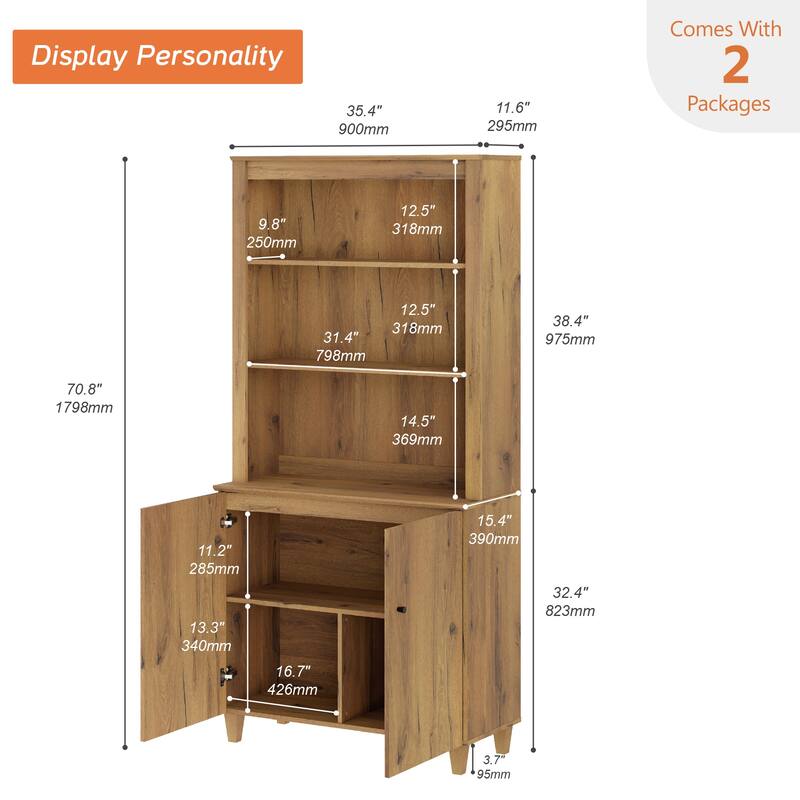 Modern 71" Tall Bookcase with Shelves & Storage Cabinet for Home Office
