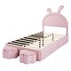 preview thumbnail 17 of 42, Velvet Upholstered Rabbit-Shape Princess Bed, Cute Platform Bed w2 Storage Stools & Headboard & Footboard for Kids