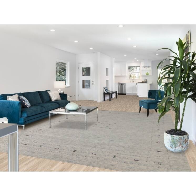 Tribal Gabbeh Area Rug Hand-Knotted Beige / Ivory Wool Carpet - 9'0"x 11'6"