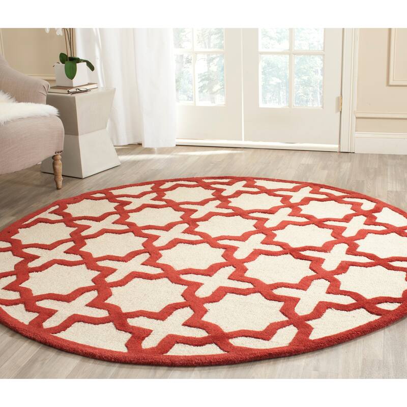 SAFAVIEH Handmade Cambridge Remedios Geometric Wool Rug - 6' Round - Ivory/Rust