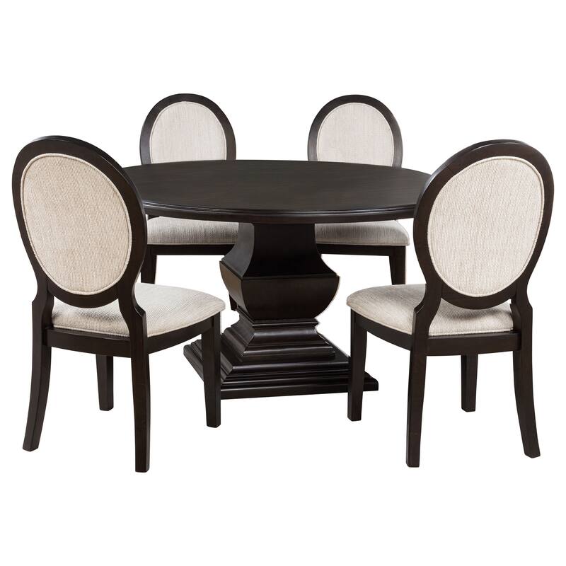 Twyla Round Wood Dining Room Table Set Dark Cocoa - 5-Piece Set