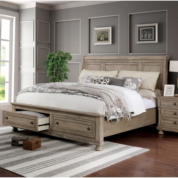 slide 2 of 3, Furniture of America Nahkohe Rustic Grey Wood 2-drawer Sleigh Bed California King