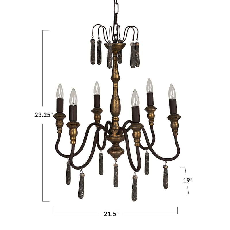 Distressed Metal Pendant Lamp with Wood Drops
