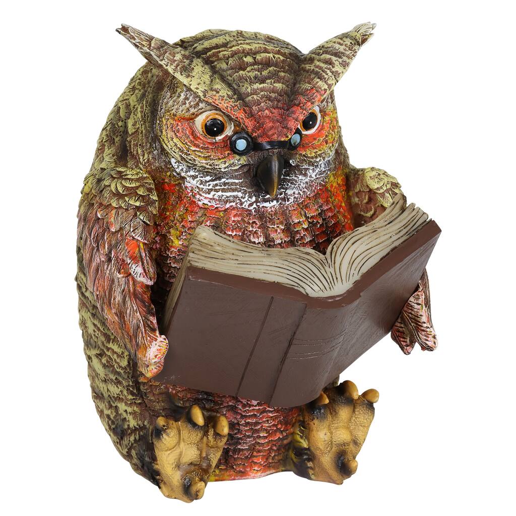 Exhart Solar Owl Reading a Book Garden Statue, 7 Inches