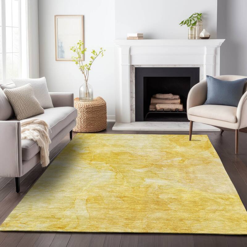 Premium Washable Super Soft Contemporary Marble Mayfield Rug - Gold - 3' x 5' - Rectangle
