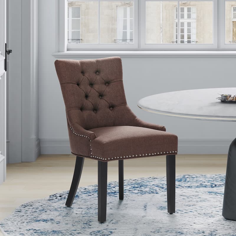 Grandview Tufted Upholstered Linen Fabric Dining Chair - Brown