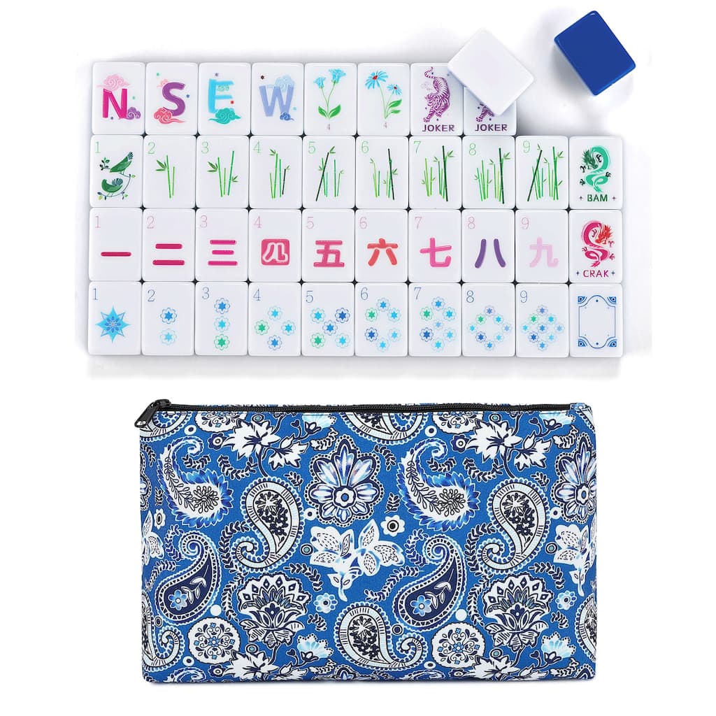 Sweet Jojo Designs American Mahjong Tile Set (160pc) 1.25in. Layered Acrylic with Paisley Travel Bag - Beautiful Luxury Blue