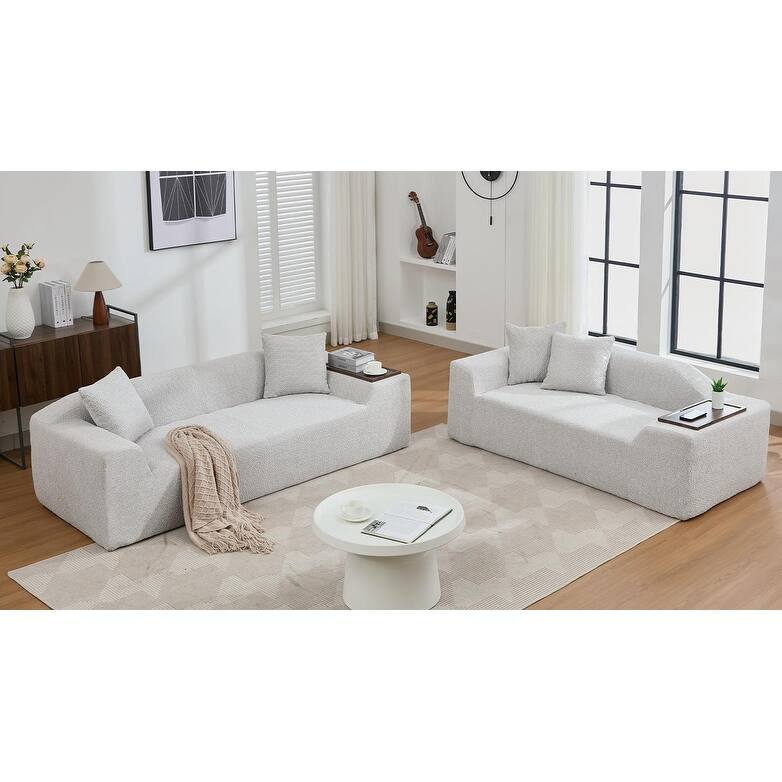 Boucle Sofa Set: 3 Seater, 2 Seater, and End Table for Living Rooms