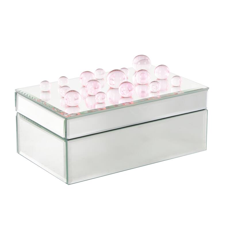 Glass Mirrored Jewelry Box with Pink or Black Bubble Textured Balls - Silver - Roche River Decor