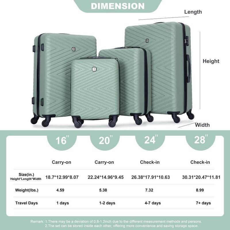 4PCS ABS Lightweight Suitcase Luggage Set with Rotating Wheels,24" and 28" with TSA Lock
