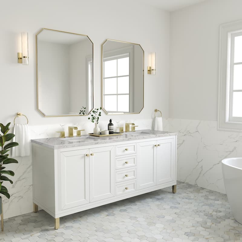 Chicago 72" Double Vanity, Glossy White, w/FreePower Wireless Charger