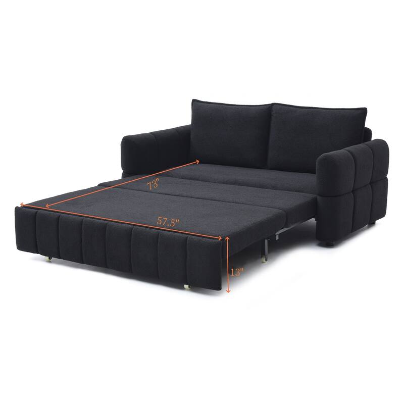 Convertible Loveseat Sleeper Sofa Couch with Metal Frame, 2-Seater Sofa Couch Black Pull-Out Sofa Bed with Armrests