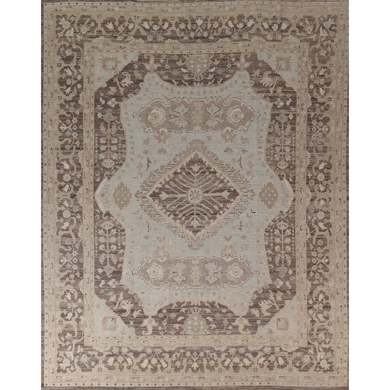 Vegetable Dye Oushak Turkish Area Rug Blue Hand-Knotted Wool Carpet - 8'2"x 9'10"