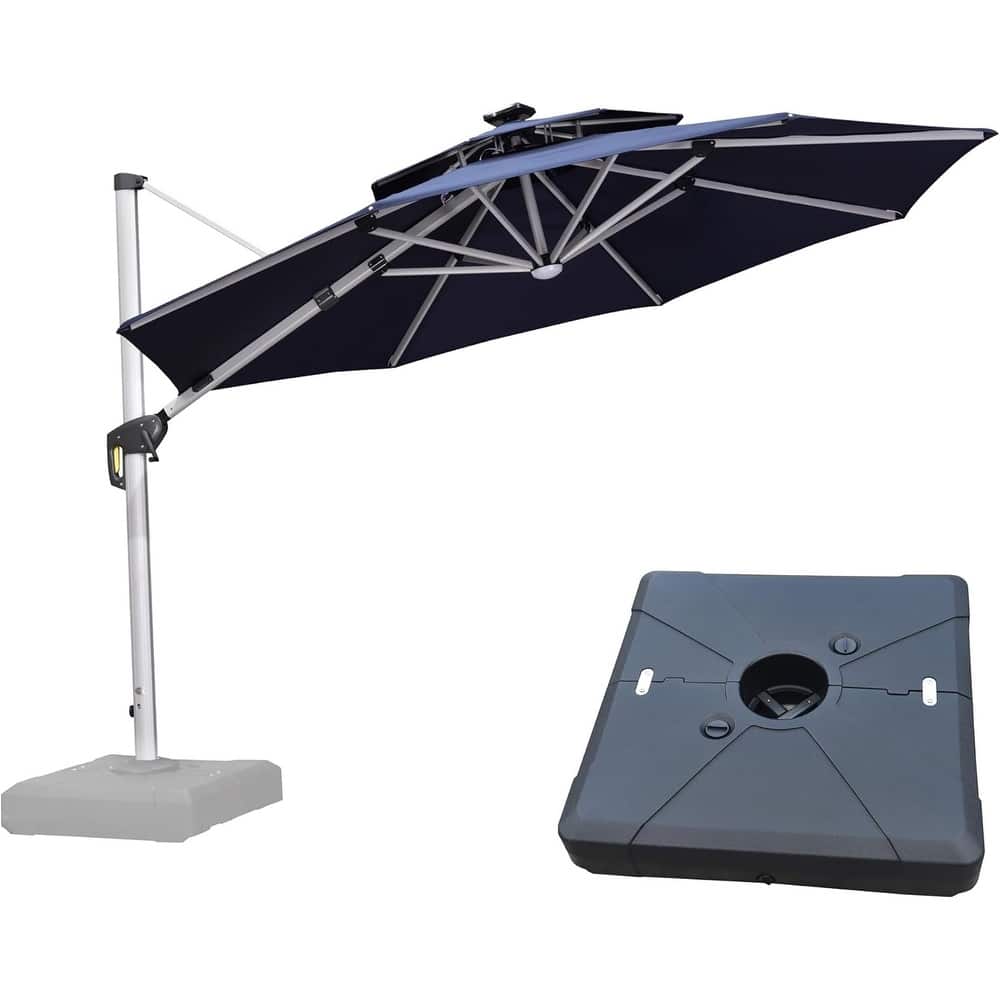 PURPLE LEAF 11 ft Double Top LED Round Patio Cantilever Umbrella with Base