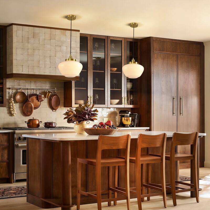 1-Light Mid-Century Modern Brass/Black Frosted Glass Globe Dome Pendant Light