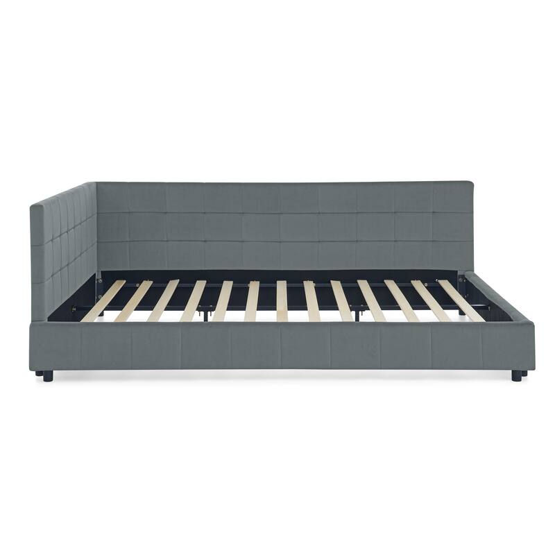 Roomfitters Queen Upholstered Tufted Sofa Bed Frame with Backrest and Armrests, Velvet Platform Bed