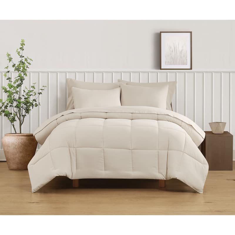 Truly Soft Green Recycled Solid Comforter Set - Beige - Queen - 3 Piece