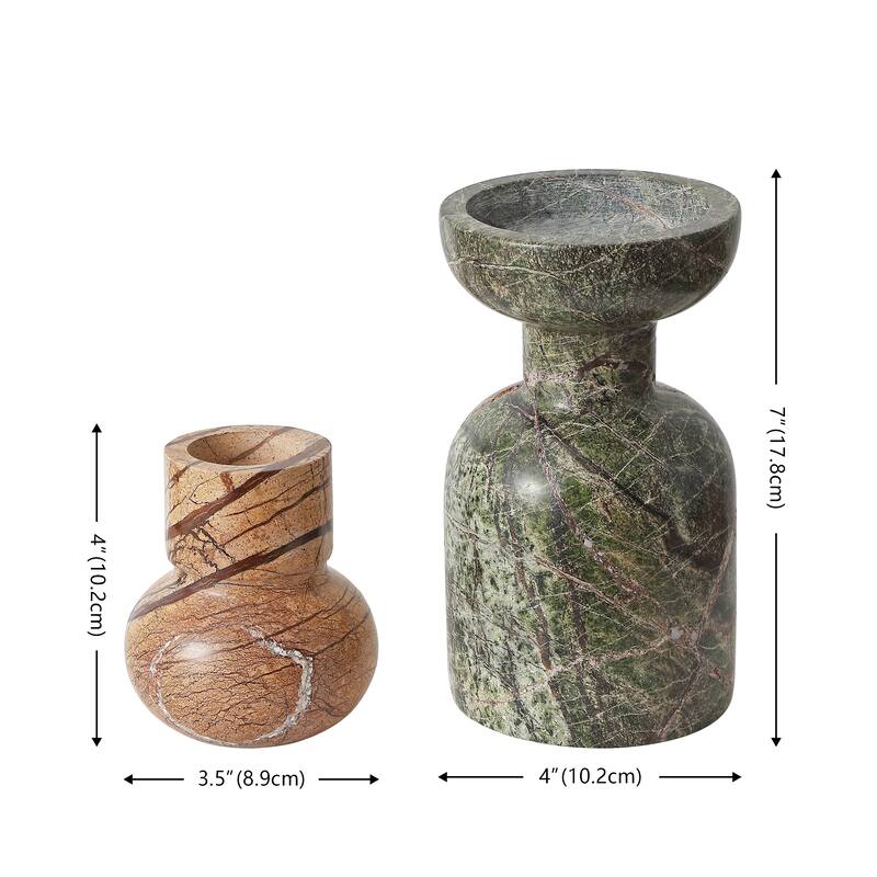 SAFAVIEH Home Odessa Multi Color Pillar/Taper Marble Candle Holder Set of 2