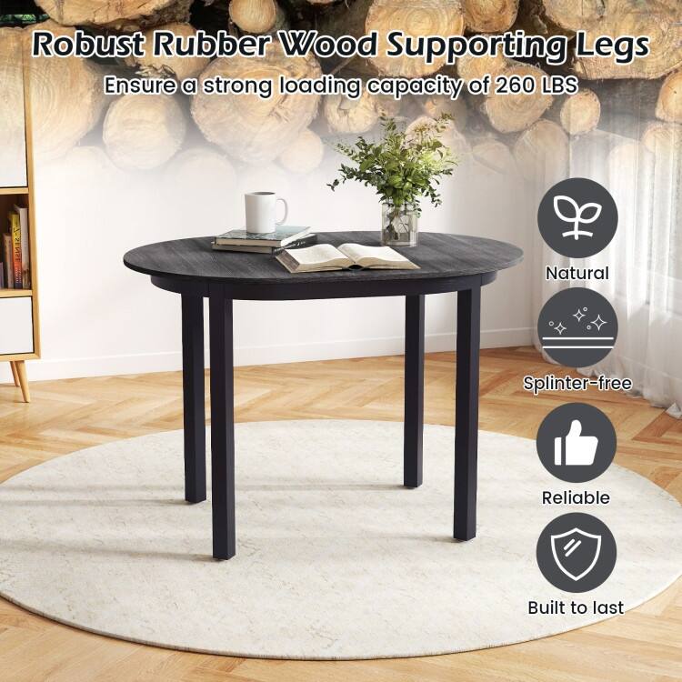Black and Dark Grey Rubber Wood MDF Oval Dining Table with Sturdy Legs - 43" x 31" x 30"