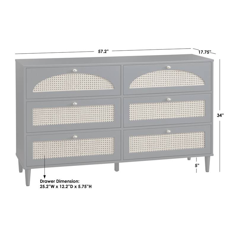 Lifestorey Taylor 6-Drawer Dresser with Natural Cane