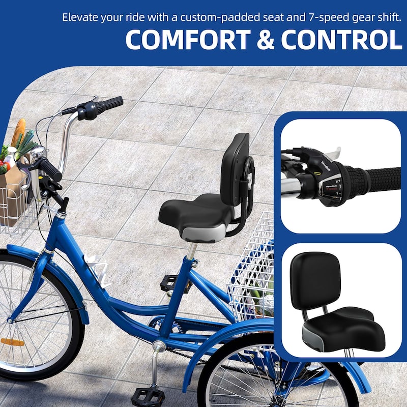 Adult Tricycle 3 Wheel Bikes 7 Speed Trike Bike