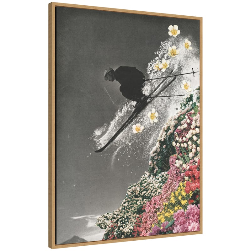Kate and Laurel Sylvie Spring Skiing Framed Canvas by Sarah Eisenlohr - 28x38 - Natural