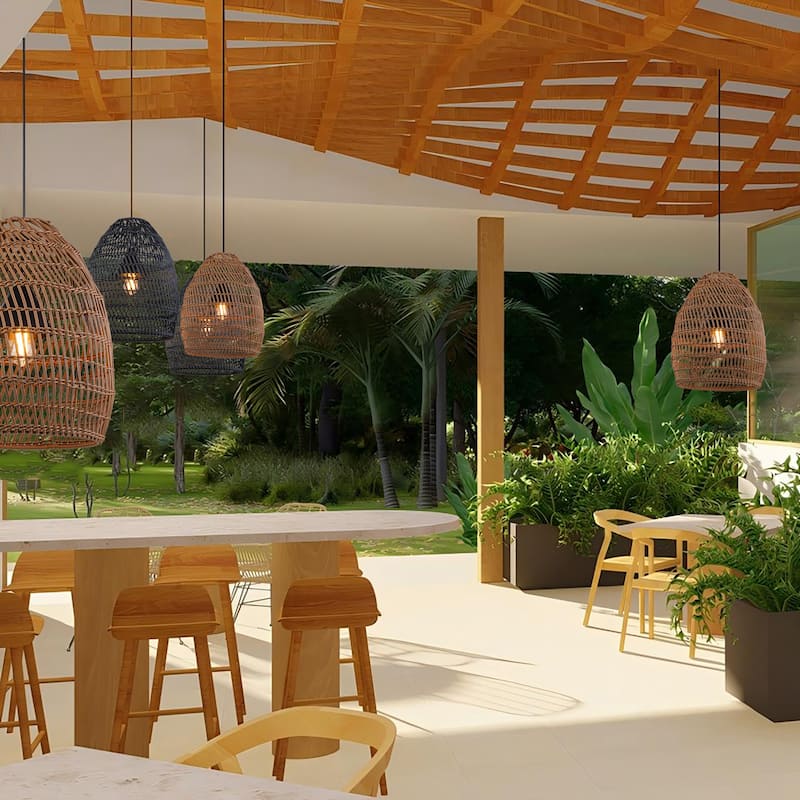 1-Light Outdoor Wicker Rattan Pendant Light