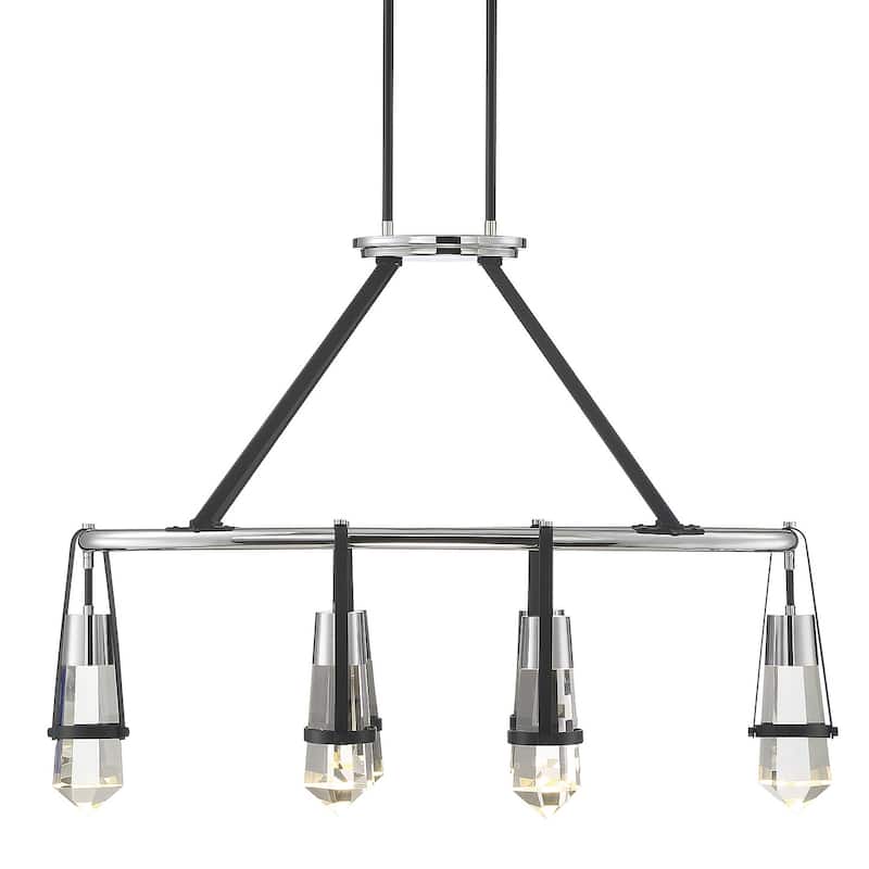 Savoy House Denali 6 Light 14" Wide LED Crystal Linear Chandelier - Matte Black / Polished Chrome