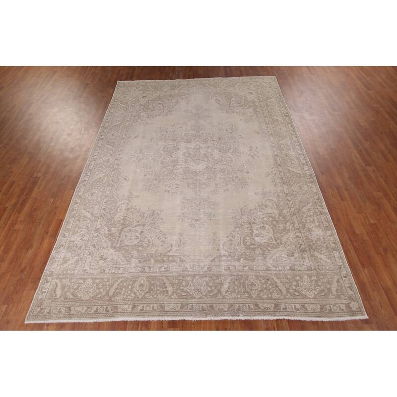 Muted Distressed Tabriz Vintage Persian Ug Hand-Knotted Wool Carpet - 8'0" x 11'3"