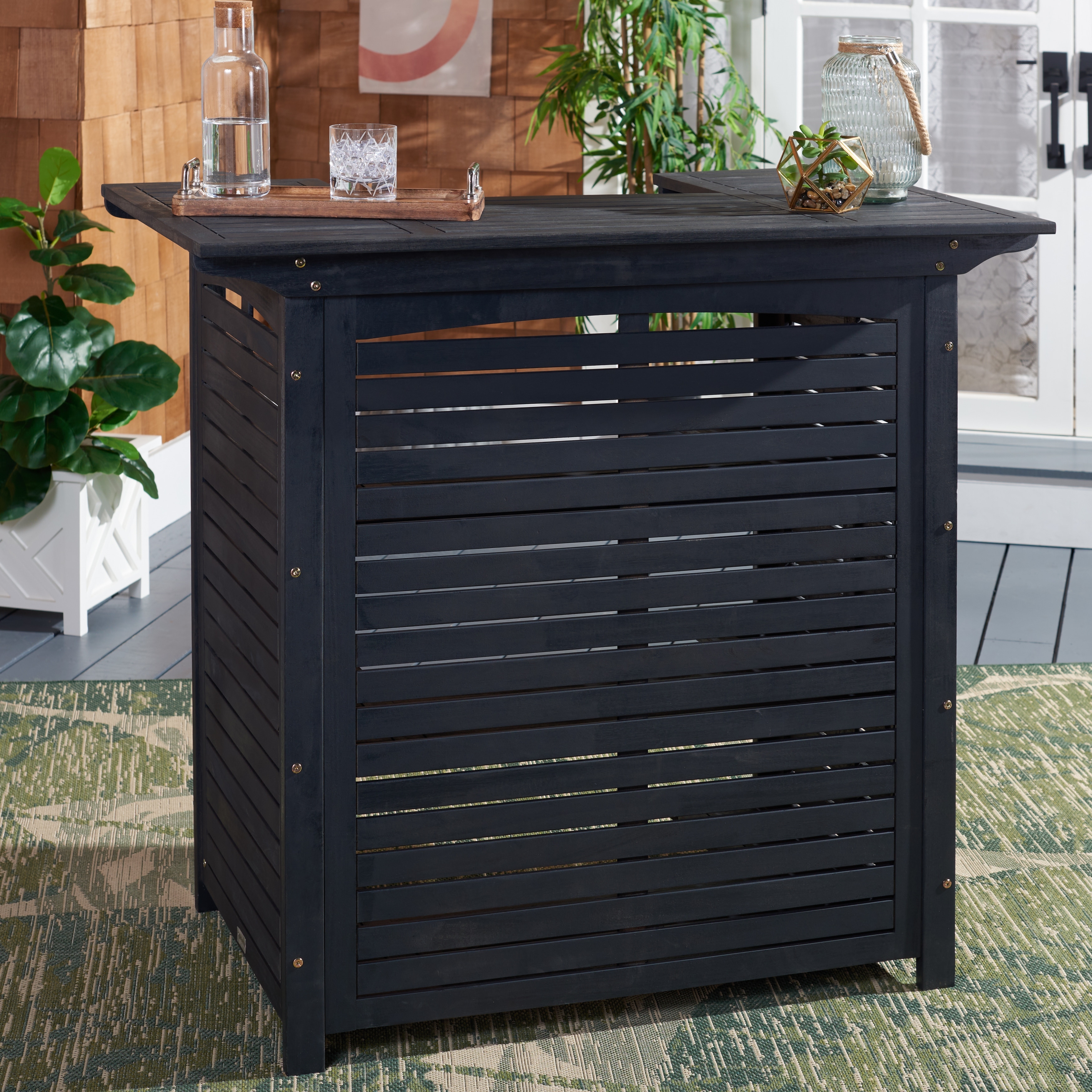 SAFAVIEH Outdoor Kaiya Wood 3-Shelf Bar Table - 27"W x 46"D x 42"H