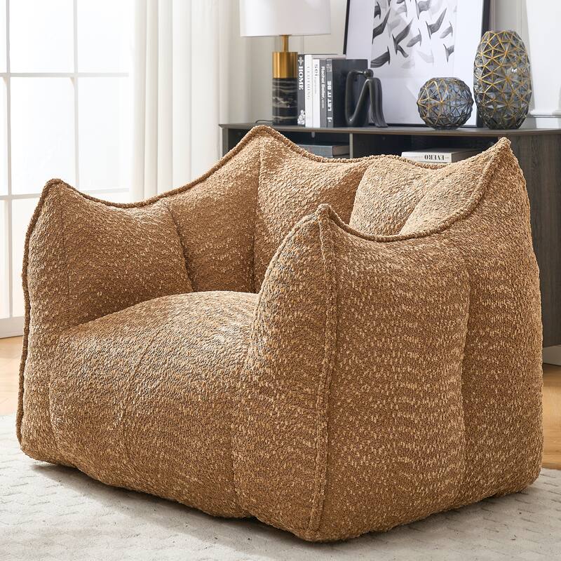 Modern Chenille Single Bean Bag Chair Square Lazy Sofa with Armrests for Living Room Bedroom Lounge