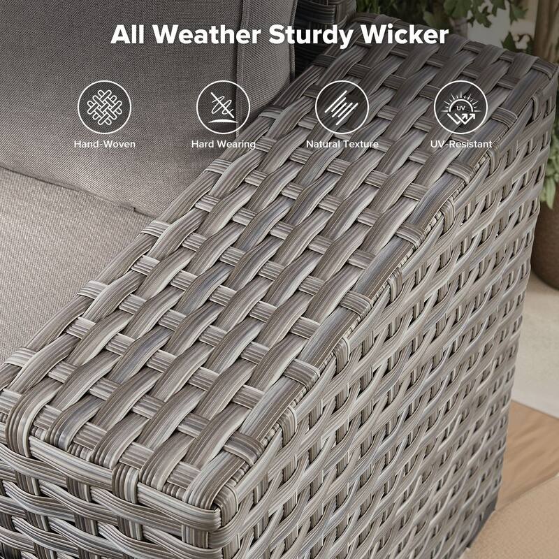 Gymojoy Outdoor Wicker Sectional Sofa Set with Glass Table, Wide Armrests & Water-resistant Cushions, Patio Furniture for Garden