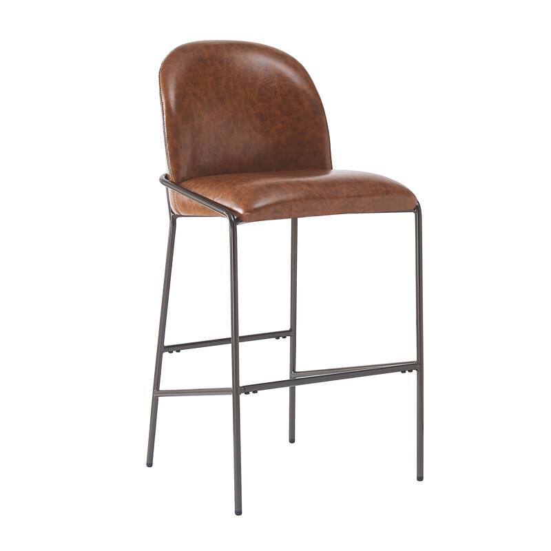 Faux Leather Upholstered Bar Stools Set of 2, Breakfast Bar Chairs with Curved Backrest, Kitchen Stools with Metal Footrest