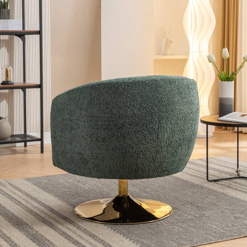 Modern Chenille Fabric Accent Swivel Chair with Gold Metal Round Base