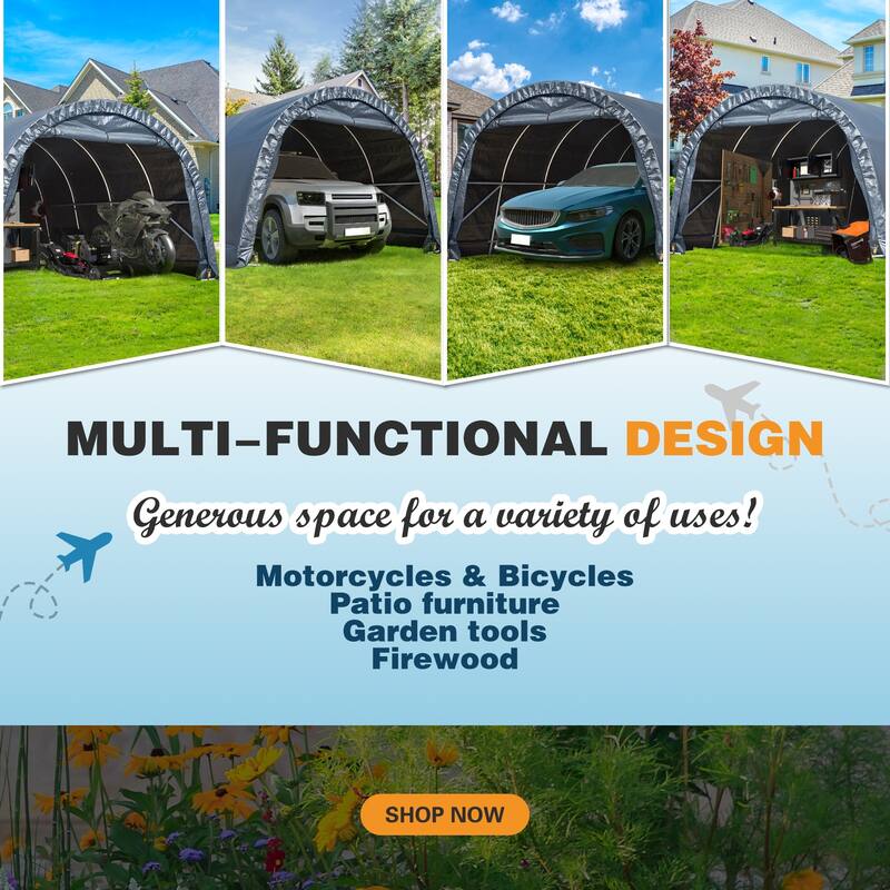 EROMMY Portable Garage, Heavy Duty Carport with All-Steel Metal Frame and Round Style Roof