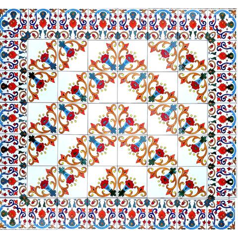 32in x 28in Trumpet Flower Accent Mosaic Wall Mural 56 Ceramic Tiles