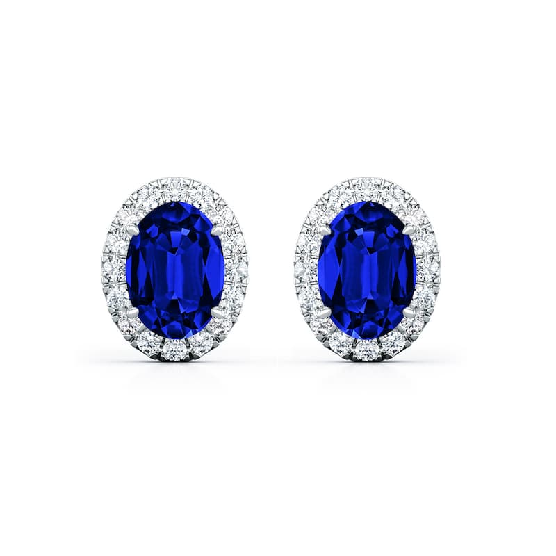 Auriya 14k Gold Lab Grown Gemstone Blue Sapphire Stud Earrings Oval 0.25 to 5.00 ct. tw. Halo Push-Back